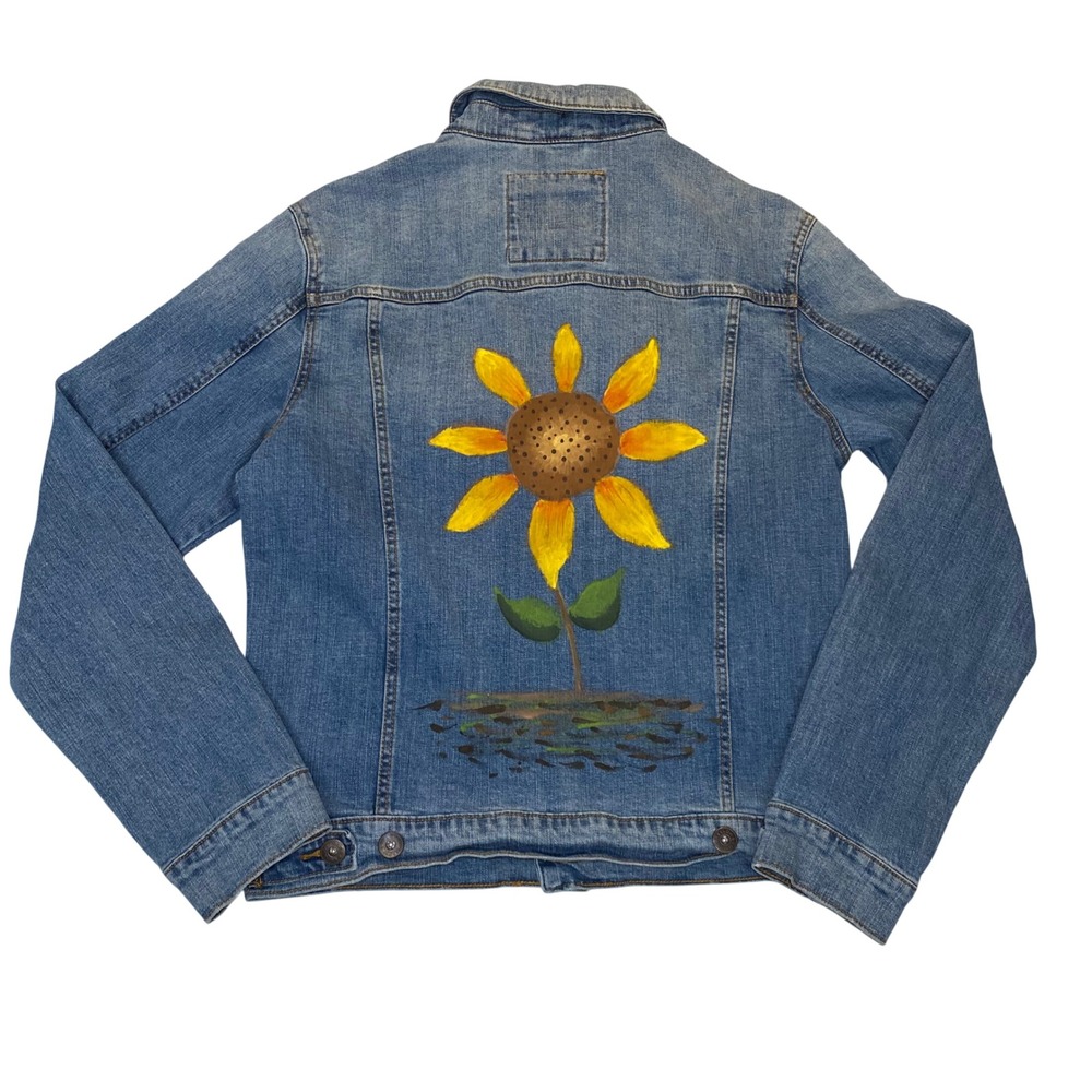 Goodfellow Denim Jacket Hand Painted Sunflower Custom Jean Jacket Medium